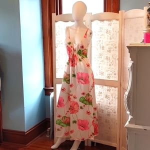 Vintage Lorraine Negligee Hibiscus print Sz S to M
